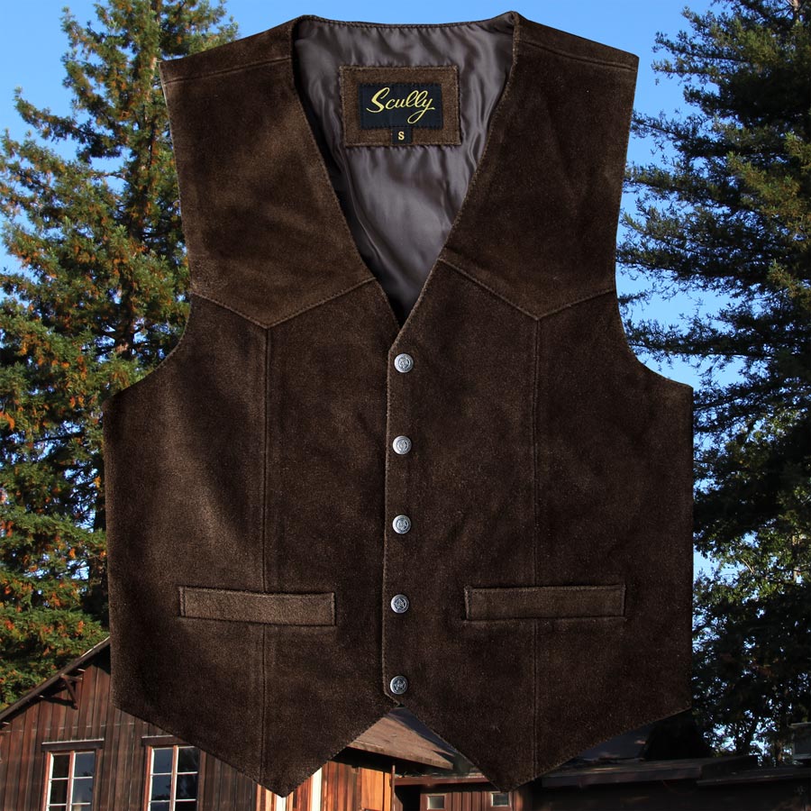 画像1: スカリー スナップフロント カーフスエード ベスト（ブラウン）/Scully Calf Suede Leather Vest(Brown) (1)