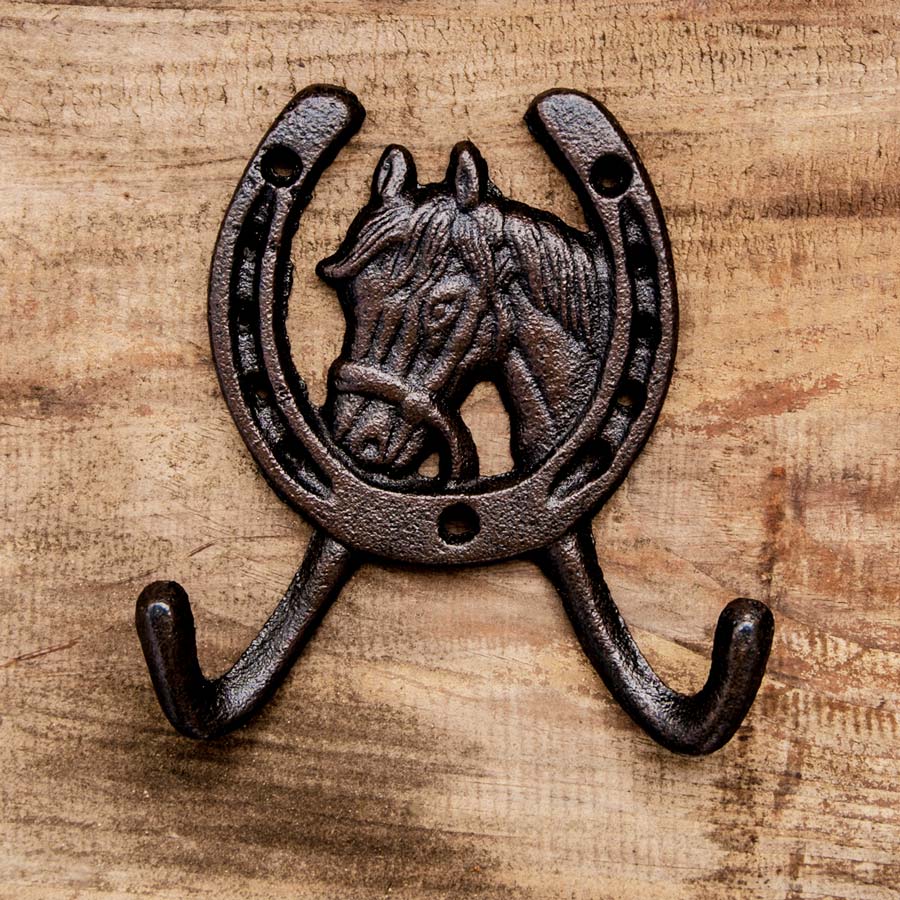 アイアン ダブルフック ホースヘッド&ホースシュー/Iron Horsehead&Horseshoe Double Hook ウォールデコ