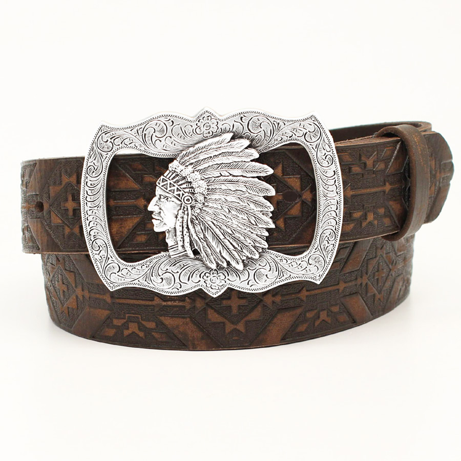 画像1: インディアンバックル アズテック レザー ベルト/Indian Buckle Leather Belt (1)