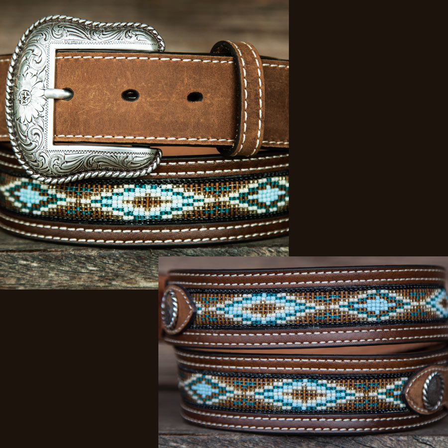 ノコナ ビーズ レザーベルト(ブラウン)/Nocona Western Belt(Brown ノコナ ビーズ レザーベルト(ブラウン)/Nocona Western Belt(Brown