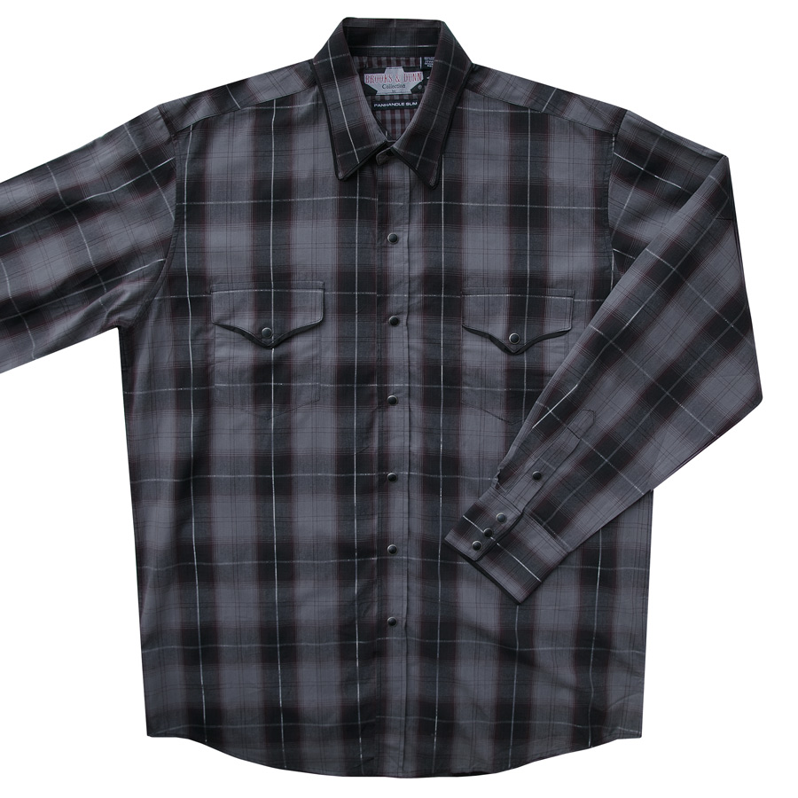 画像1: パンハンドルスリム ブルックス＆ダン コレクション ウエスタンシャツ・ブラック・グレー（長袖）L（身幅62cm）XL（身幅67cm）/Brooks&Dunn by Panhandle Slim Long Sleeve Western Shirt(Black) (1)