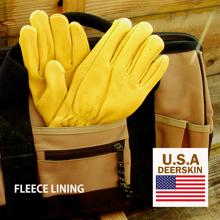 画像1: 鹿皮 手袋 アメリカンディアーレザー グローブ ナチュラルフィーリング パインイエロー（裏地つき）/ Genuine American Deer Leather Gloves (1)