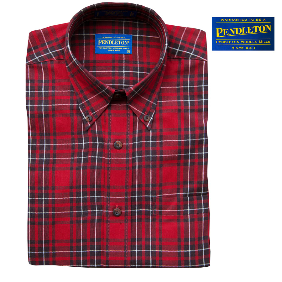 画像1: ペンドルトン コットン・ウール カンタベリー クロス ボタンダウンシャツ（長袖 レッド・ブラウン）/Pendleton Canterbury Cloth Button-Down Shirt(Red/Brown Plaid) (1)