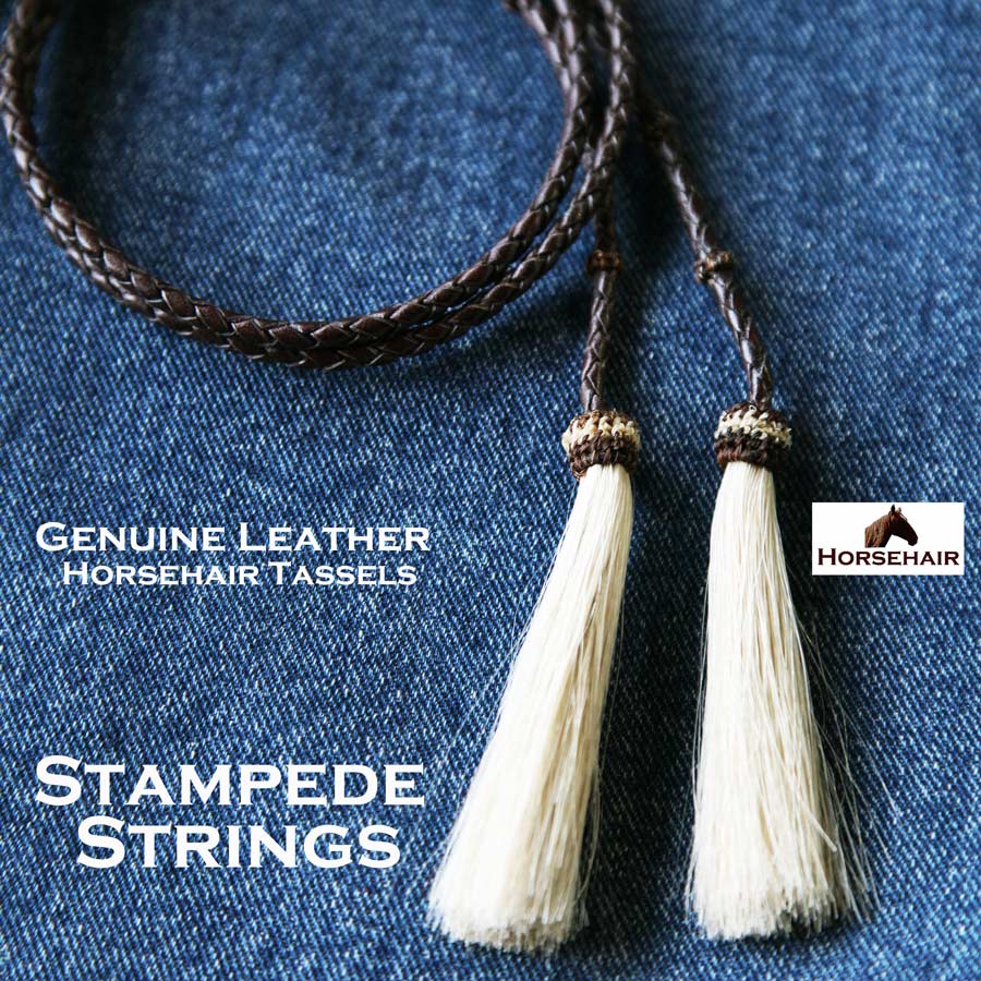 画像1: アメリカン ウエスタン レザー&ホースヘアータッセル スタンピード ストリングス ブラウン・ナチュラル（ハット用あご紐）/Leather w/horse Hair Stampede Strings (1)
