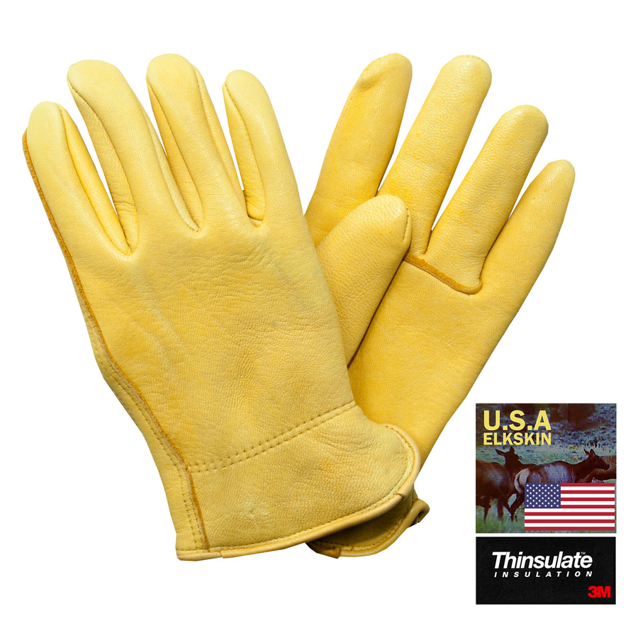 画像1: アメリカン エルクスキン＆シンサレート裏地つき レザー グローブ（エルク鹿皮・タン）/Elkskin Leather Gloves-Thinsulate (1)