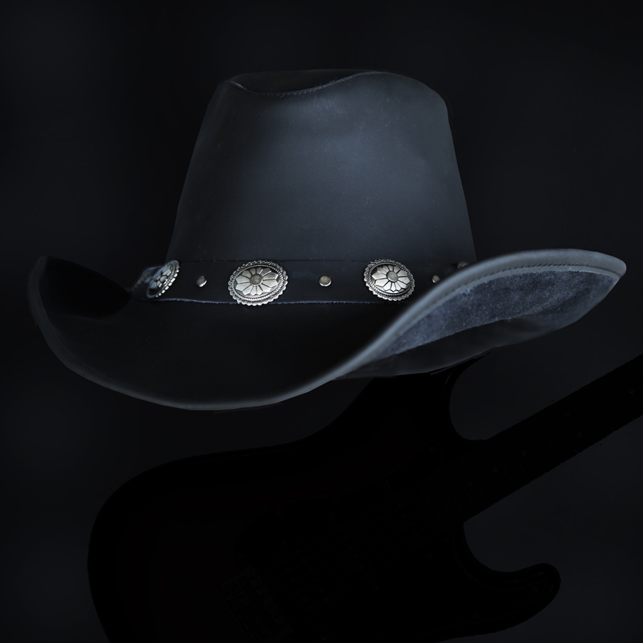 画像1: レザー製 アメリカン コンチョ ハット（ブラック）/Leather Concho Hat(Black) (1)