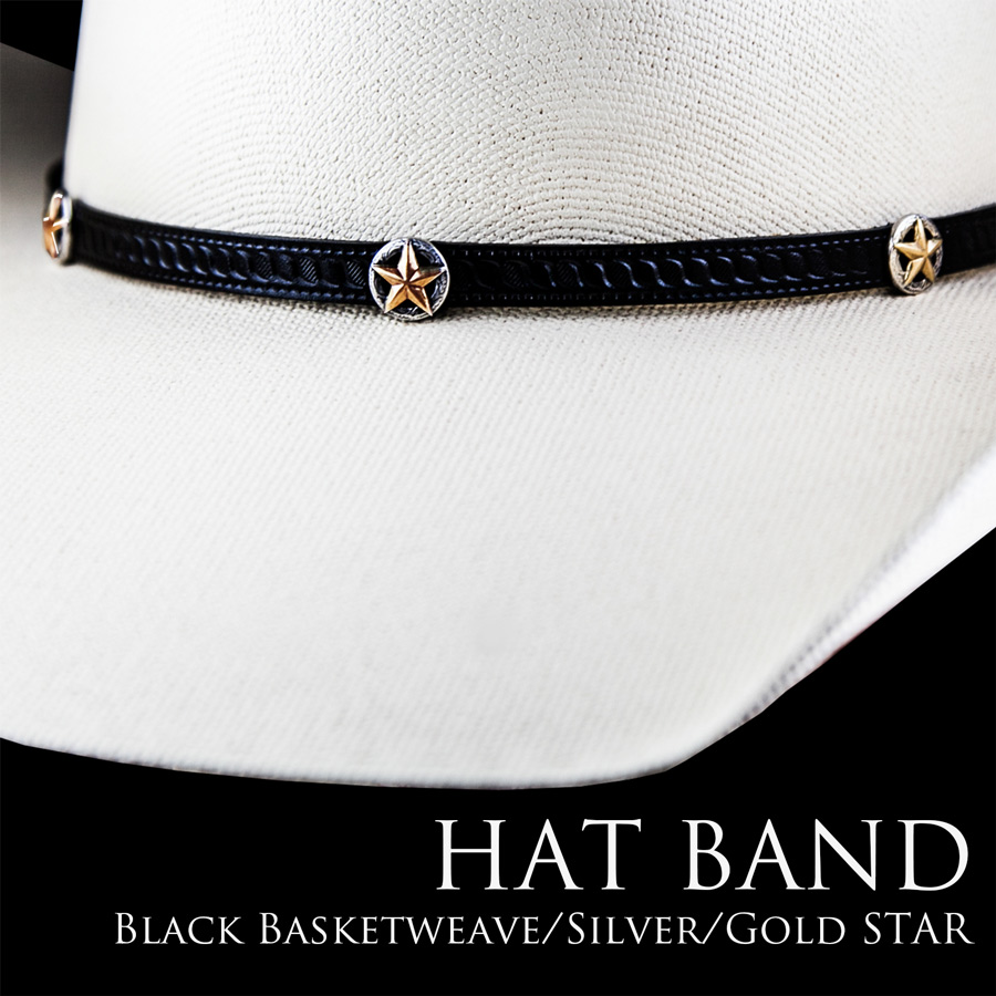 画像1: ゴールドスター レザー ハット バンド（ブラック）/Leather Hat Band(Black/Silver/Gold Star Concho) (1)