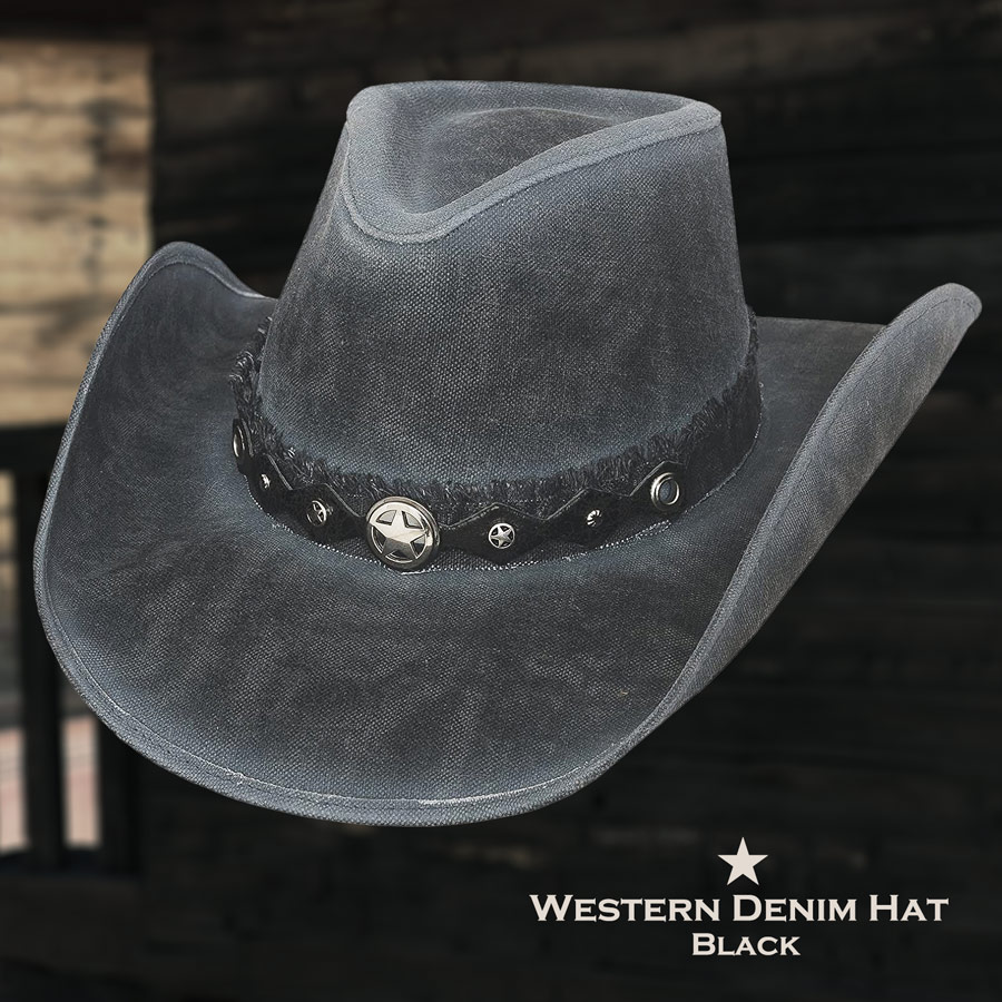 画像1: ブルハイド デニム カウボーイ ハット（ブラック）/Bullhide Western Denim Hat(Black) (1)
