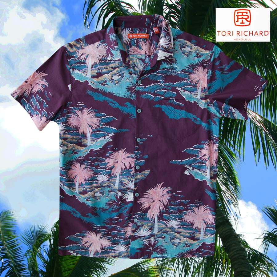 トリリチャード パームツリー アロハシャツ（半袖・ワイン）S/Tori Richard Short Sleeve Aloha Shirt(Wine)  半袖シャツ・Tシャツ