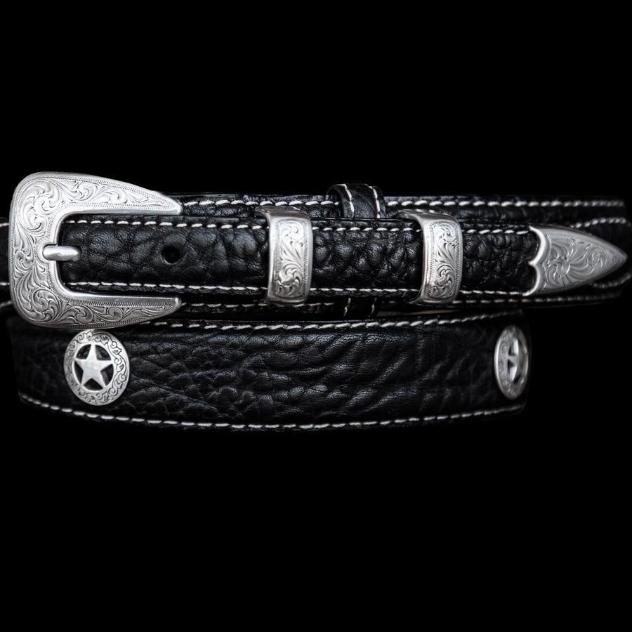 画像1: バッファローレザー 4ピース スター レンジャーベルト（ブラック）/American Bison Leather Belt(Black) (1)