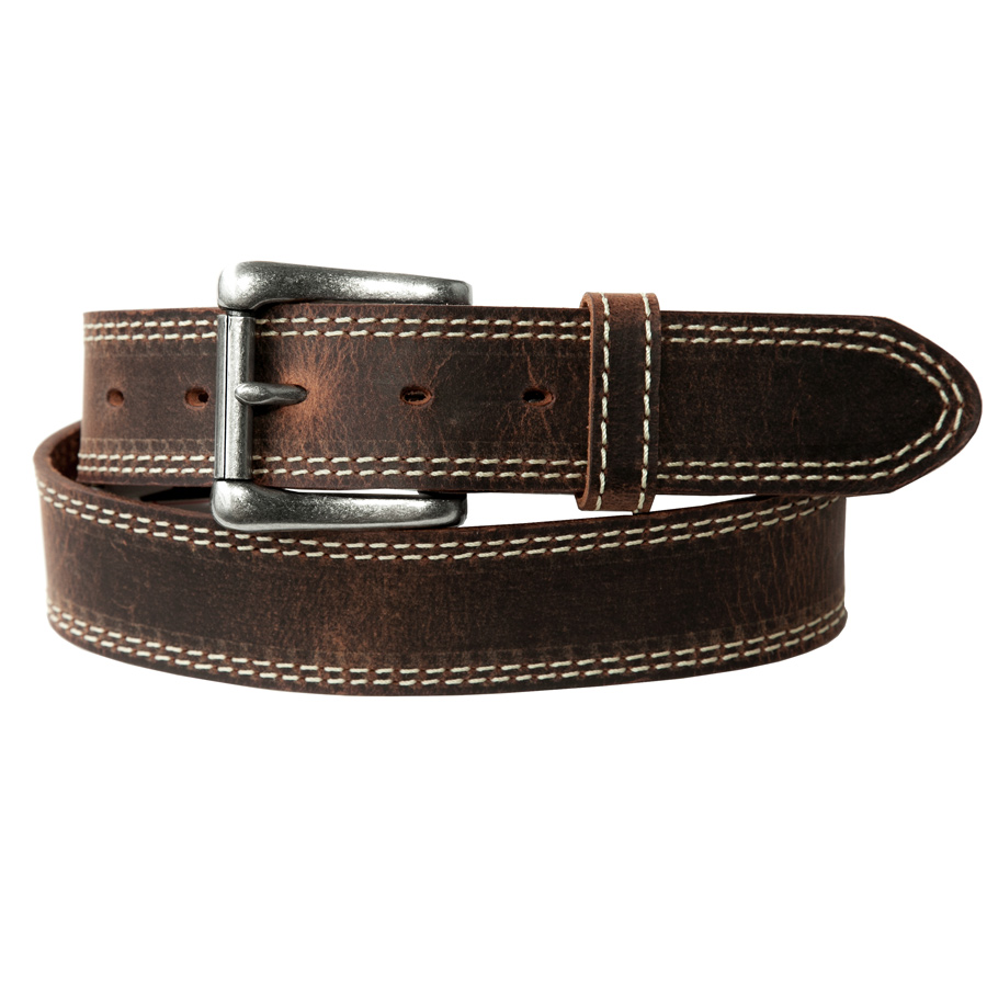 画像1: ディストレストブラウン＆ステッチ ウエスタン レザーベルト /1 1/2" Genuine Leather Western Belt(Brown) (1)