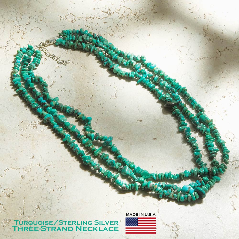 ターコイズ&スターリングシルバー 3連ネックレス/Three-Strand