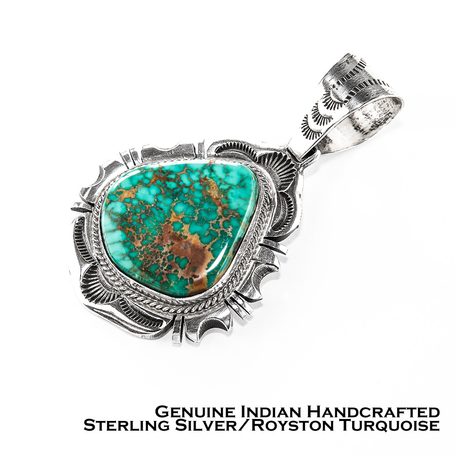 画像1: アメリカ インディアン ナバホ族  ロイストン ターコイズ スターリングシルバー ペンダント トップ/Native American Navajo Royston Turquoise Sterling Silver Pendant (1)