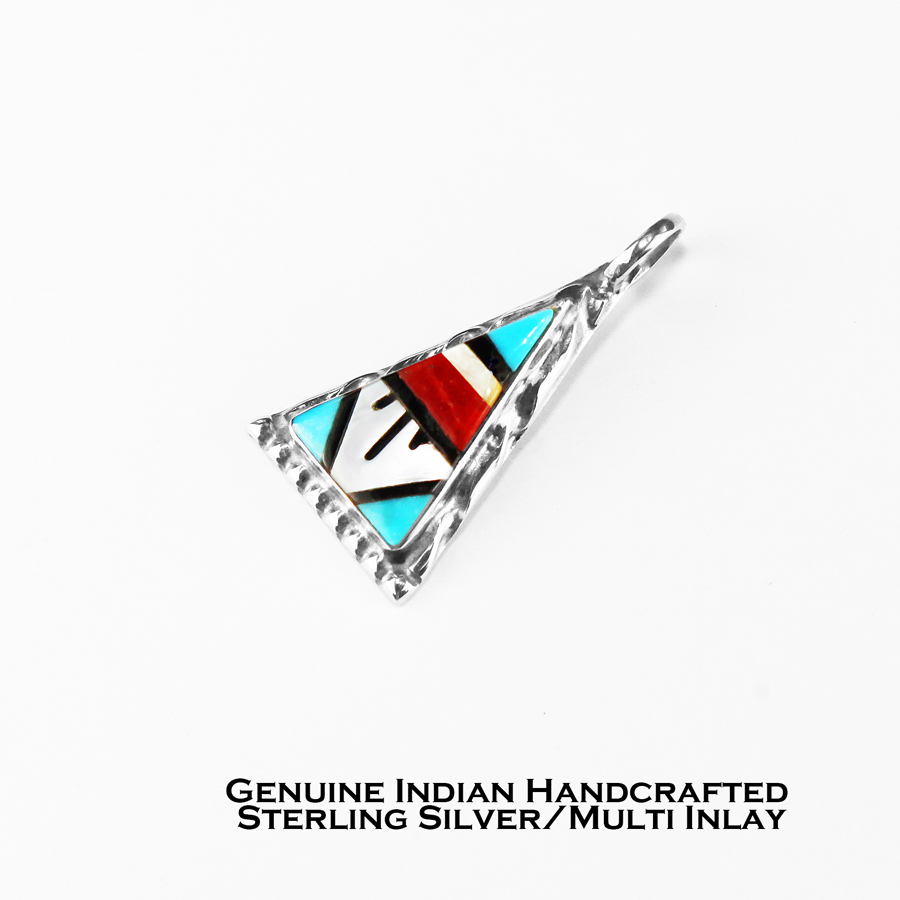 画像1: ズニ マルチ インレイ&スターリングシルバー ペンダント トップ/Zuni Handmade Sterling Silver Turquoise Multi Inlay Pendant (1)