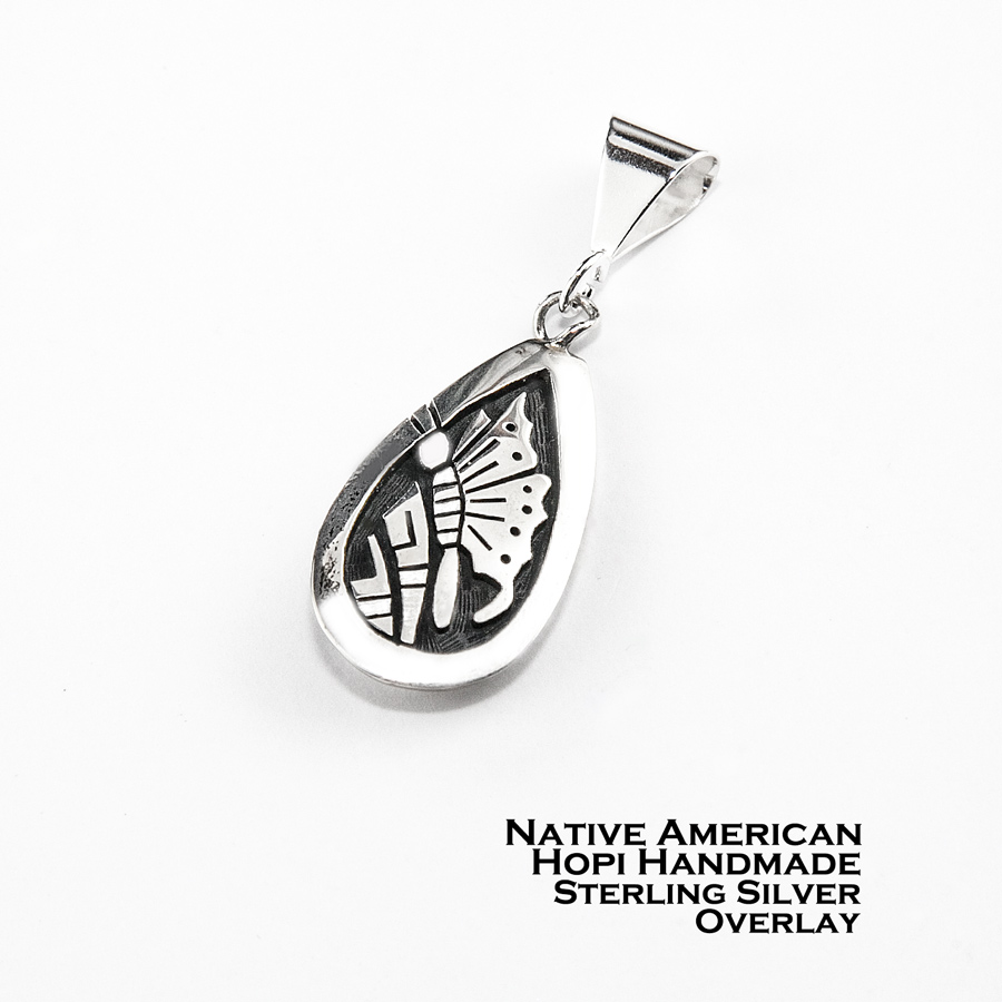 画像1: ホピ オーバーレイ スターリングシルバー バタフライ ペンダント トップ/Native American Hopi Sterling Silver Overlay Butterfly Pendant (1)