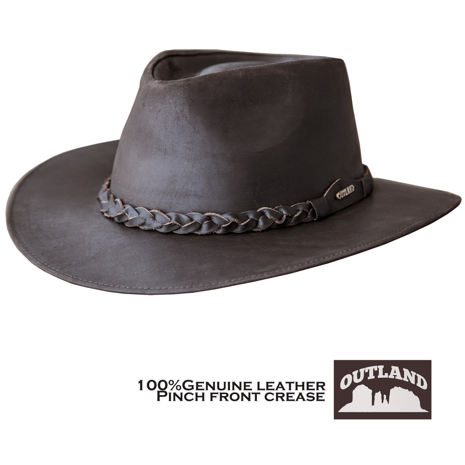 画像1: アウトランド レザー アウトバック ハット（ブラウン）/Outland Leather Outback Hat(Dark Brown) (1)