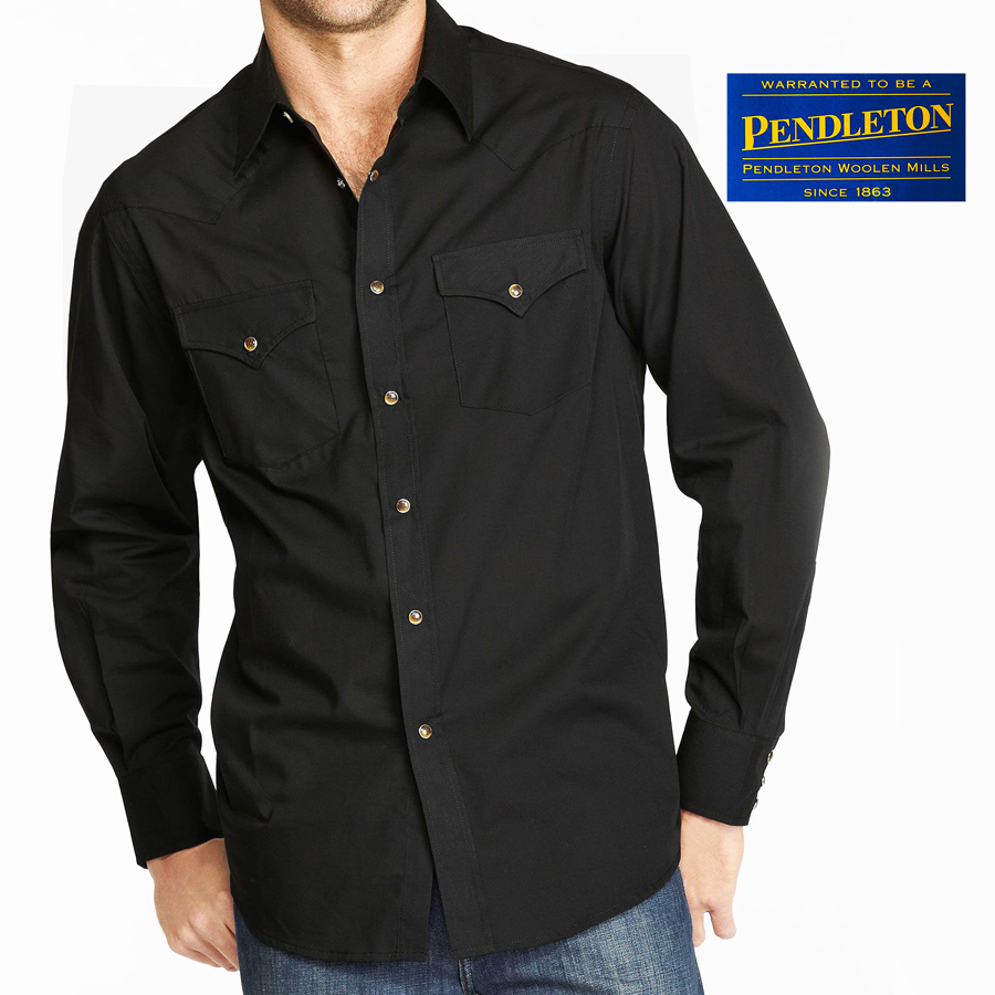 画像1: ペンドルトン 長袖 ウエスタン シャツ ブラック無地/Pendleton Western Shirt Black (1)