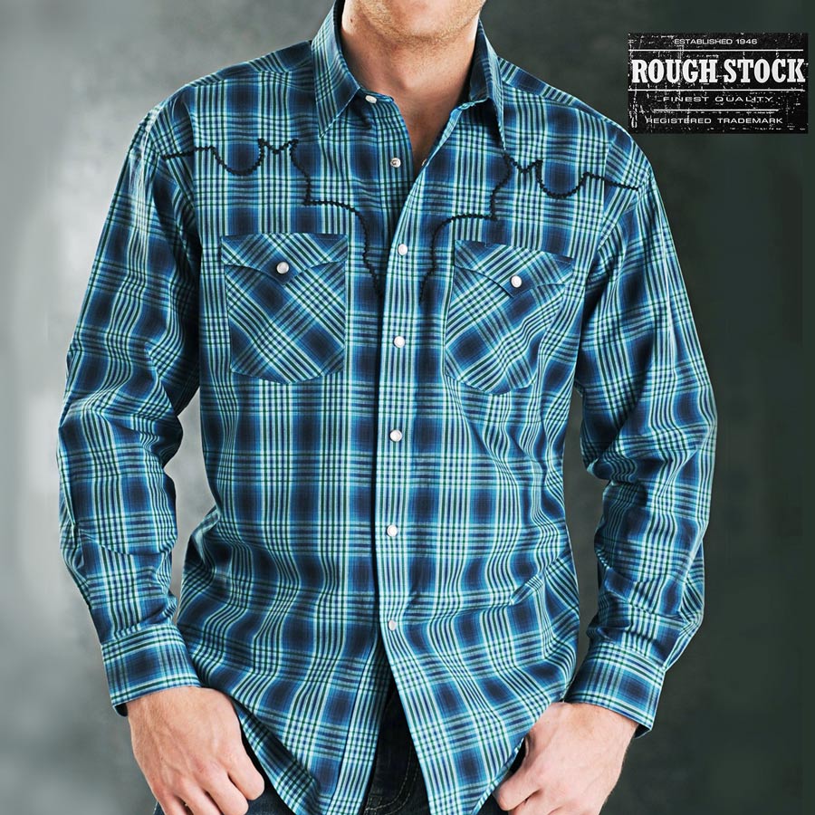 画像1: パンハンドルスリム ラフストック ブルーオンブレ 刺繍 ウエスタンシャツ（長袖）大きいサイズ L（身幅64cm）XL（身幅67cm）/Rough Stock Long Sleeve Western Shirt by Panhandle Slim(Blue Ombre) (1)