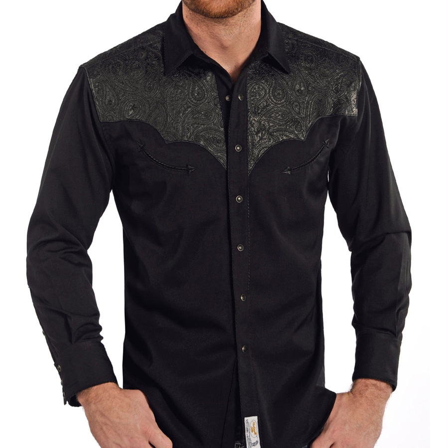 画像1: パンハンドルスリム ブラックペーズリー 刺繍 ヨーク ウエスタン シャツ（長袖・ブラック）/Panhandle Slim Long Sleeve Western Shirt (1)
