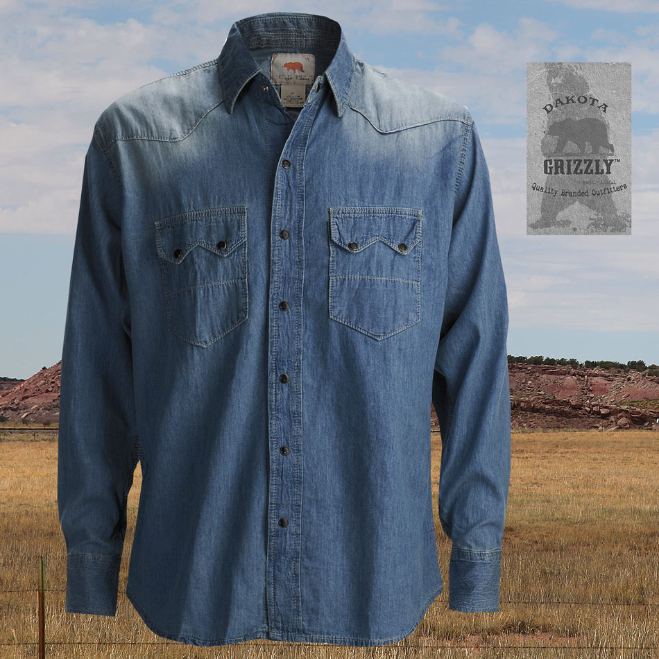 画像1: ダコタ グリズリー ウエスタン デニム シャツ（長袖）ラージサイズ M・L・XL・XXL/Dakota Grizzly Long Sleeve Western Denim Shirt (1)