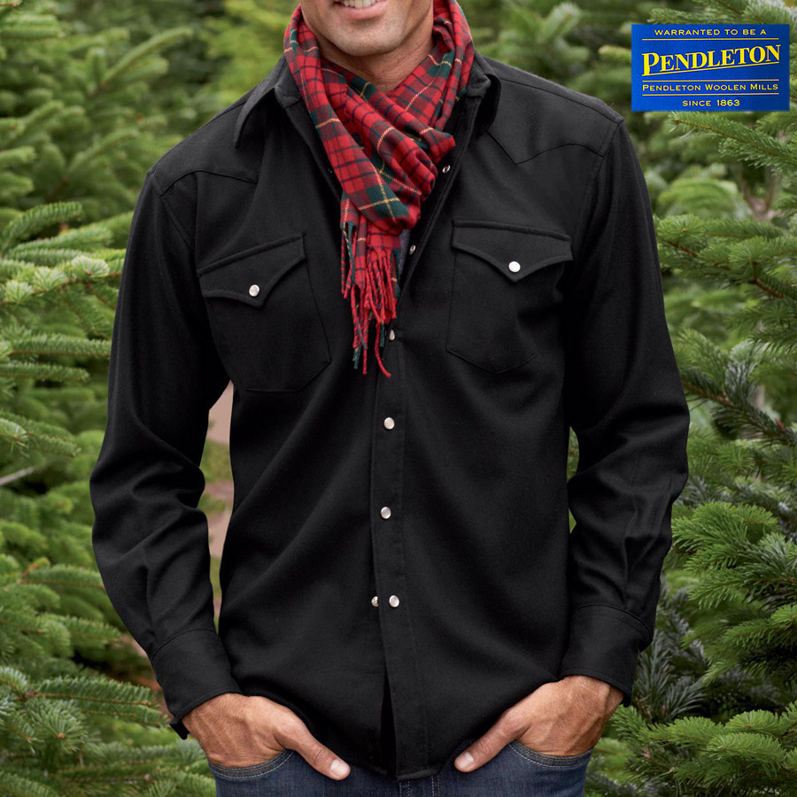 画像1: ペンドルトン ピュアー ヴァ－ジン ウール ウエスタンシャツ（ブラック無地）大きいサイズ L（身幅約64cm）XL（身幅約68cm）/Pendleton High Grade Western Shirt(Black) (1)