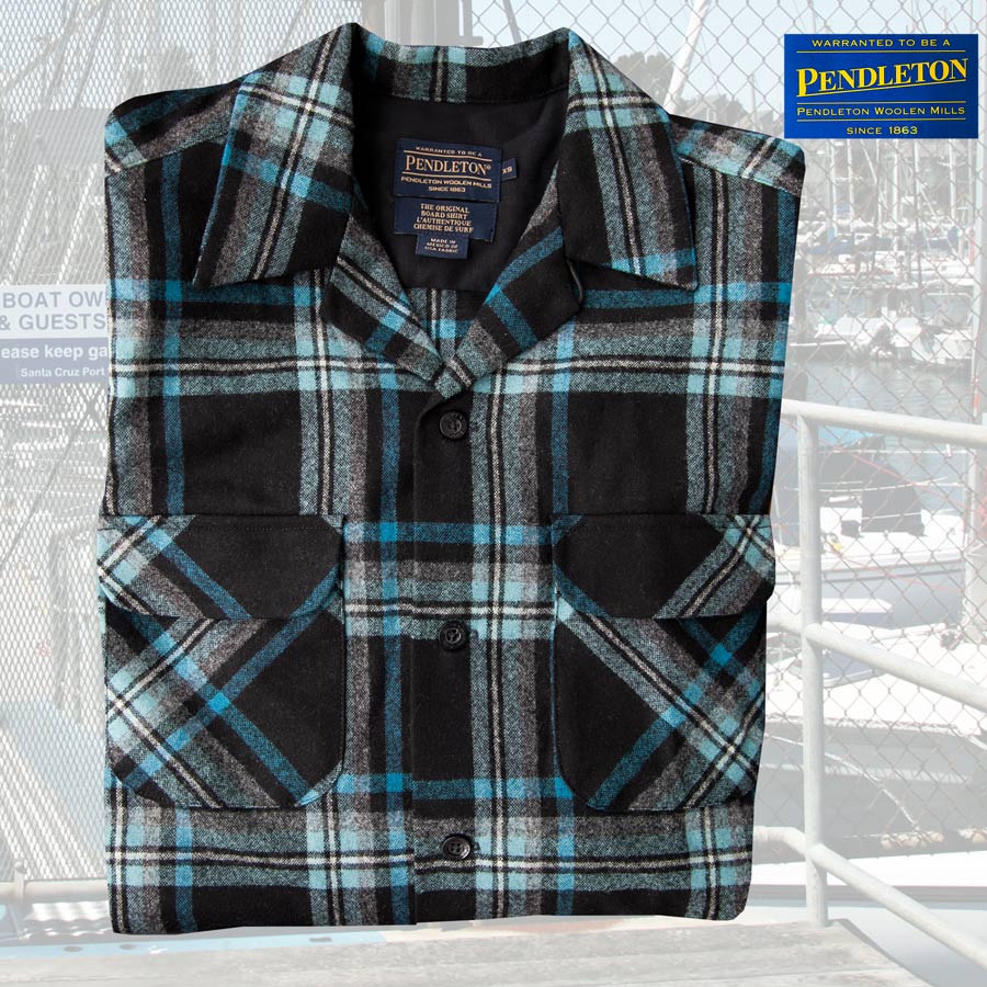 画像1: ペンドルトン ウールシャツ ボードシャツ（ブラック・ターコイズプラッド）XS/Pendleton Board Shirt(Black Turquoise Plaid) (1)