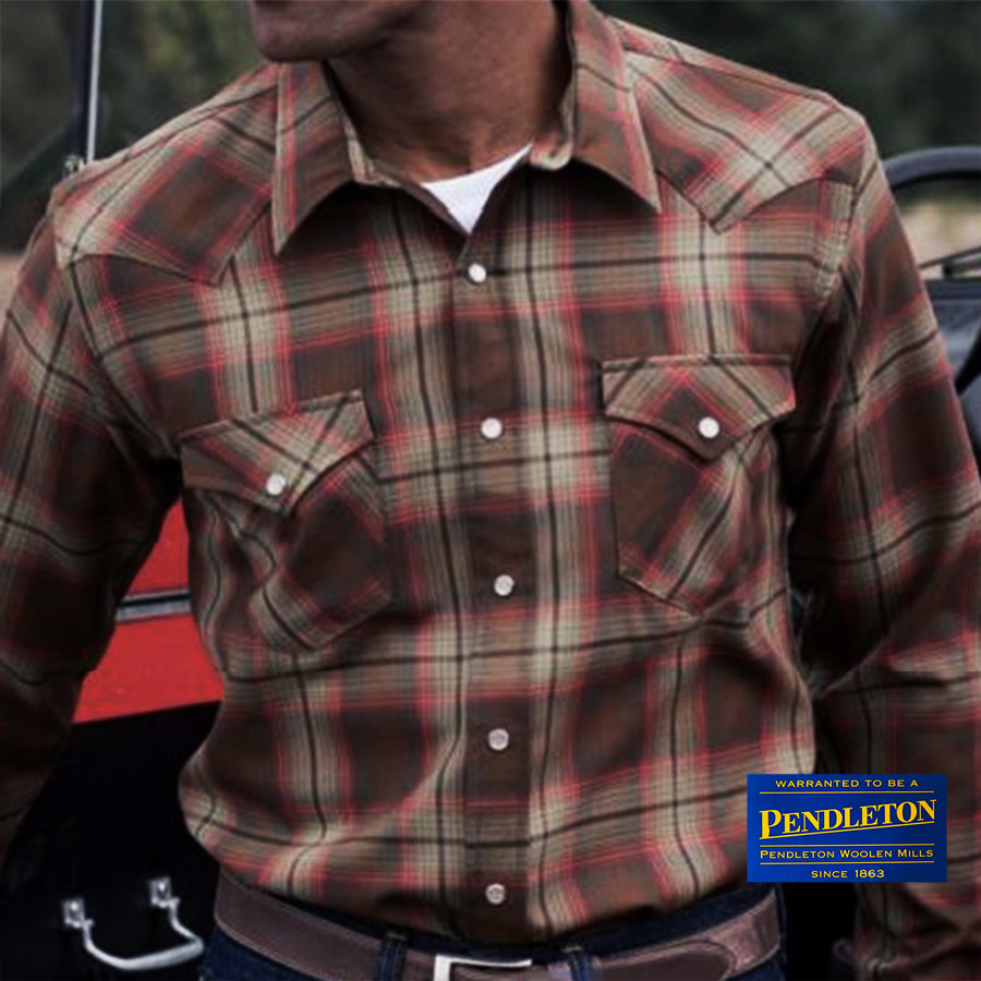 画像1: ペンドルトン サーペンドルトン フィッテッド ウエスタンシャツ（ブラウン・レッドプラッド）/Pendleton Sir Pendleton Western Shirt (1)