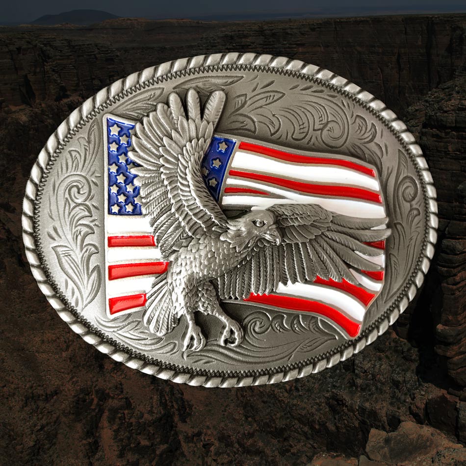 画像1: ノコナ ベルト バックル アメリカンイーグル・星条旗（アンティークシルバー）/Nocona Belt Buckle American Eagle American Flag(Antique Slver) (1)