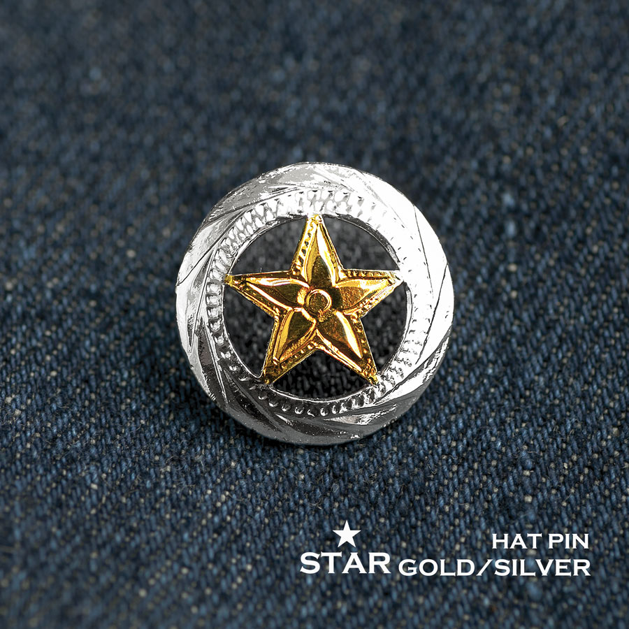 ウエスタン スター ハットピン ピンバッジ（ゴールド・シルバー）/Hat Pin Star Gold Silver ピンバッジ ・ワッペン・ステッカー・マグネット