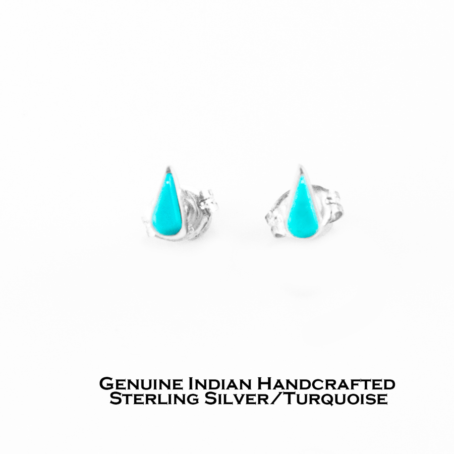 画像1: ズニ ターコイズ&スターリングシルバー ハンドメイド ピアス/Zuni Handmade Sterling Silver Turquoise Pierce (1)