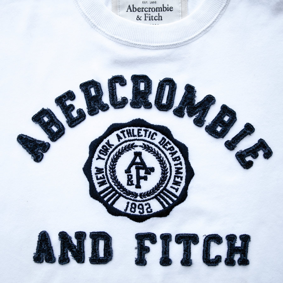 アバクロンビー＆フィッチ アップリケ 半袖 Tシャツ（ホワイト・ネイビー）XXL/AbercrombieFitch T-shirt(White/ Navy) 半袖シャツ・Tシャツ
