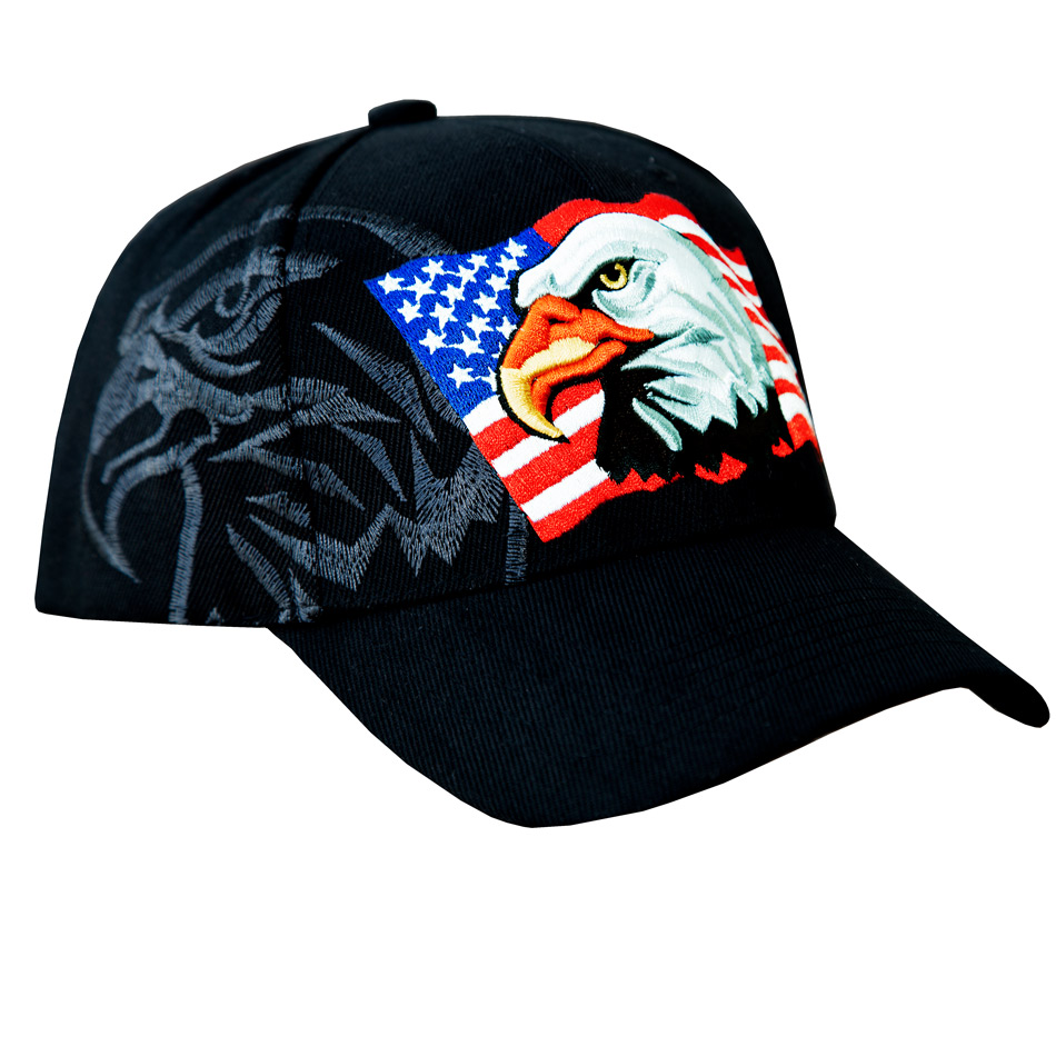 画像1: アメリカンイーグル＆アメリカンフラッグ シャドウつき 刺繍 キャップ（ブラック）/Baseball Cap(Black) (1)