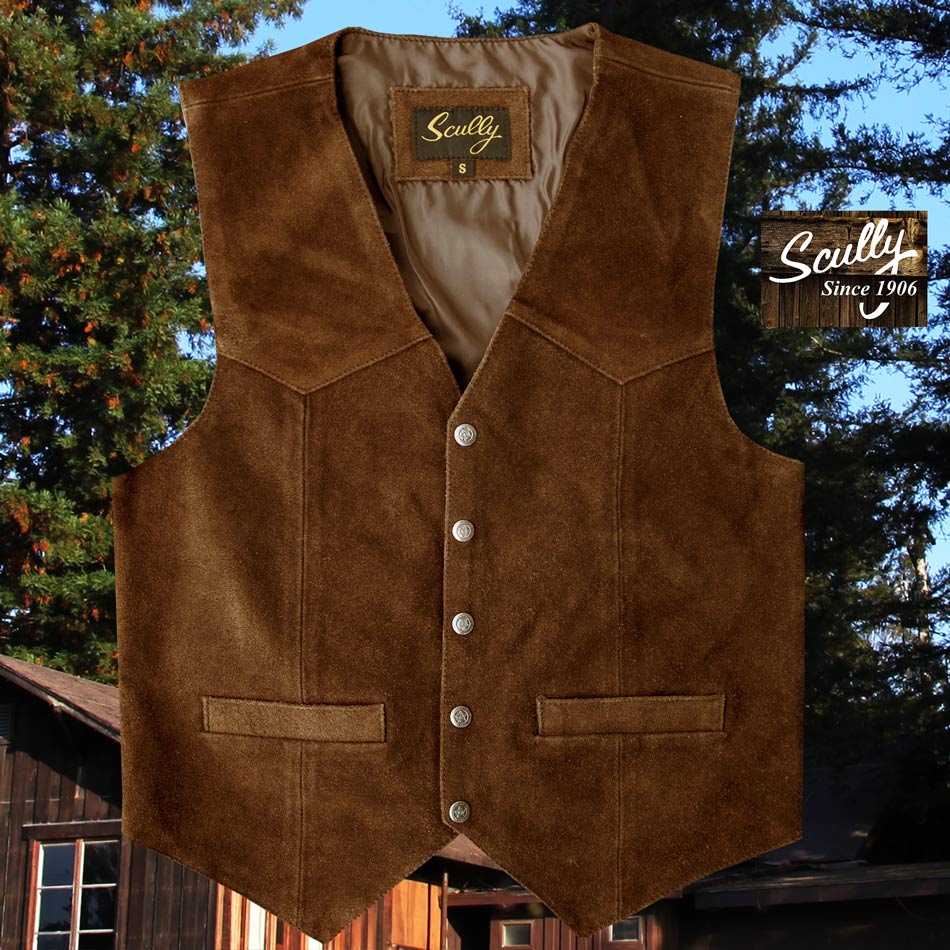画像1: スカリー スナップフロント カーフスエード ベスト（ライトブラウン）S（身幅50cm）/Scully Calf Suede Leather Vest(Light Brown) (1)