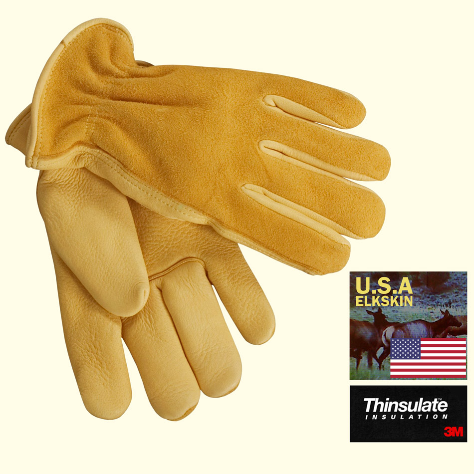 画像1: U.S.A エルクスキン（エルク鹿皮）グローブ（シンサレート入りソフトマイクロフリース付手袋）M/Elkskin Leather Gloves (1)