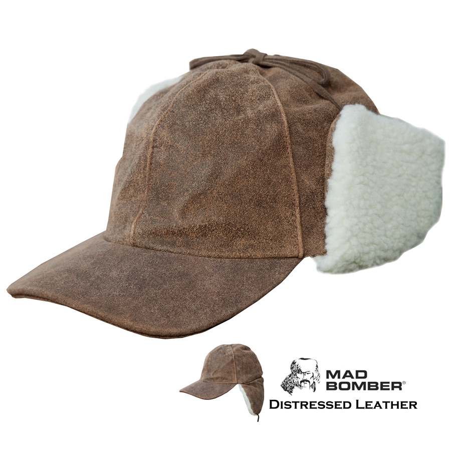 画像1: マッド ボンバー イヤーフラップ ディストレストレザー キャップ（ビンテージ ブラウン）/Mad Bomber Distressed Leather Hat with earflaps(Brown) (1)