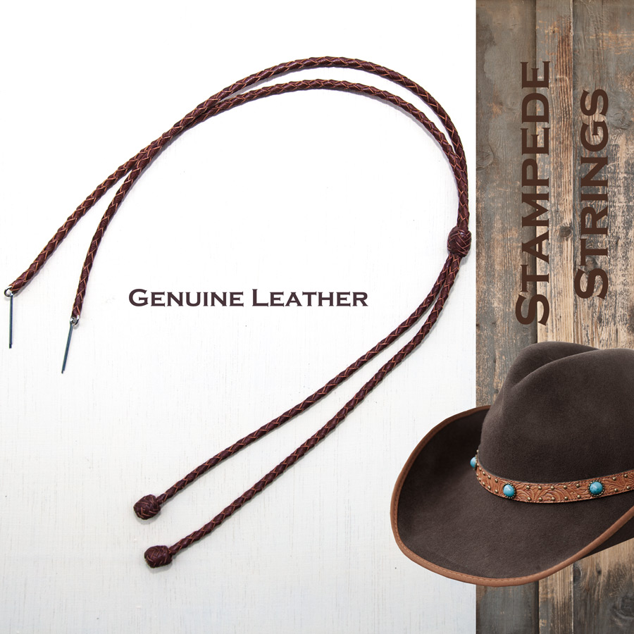 レザー製 ハット用 あご紐 ウエスタン スタンピードストリングス 編み込み ブラウン/Genuine Leather Stampede Strings Braided Leather Brown