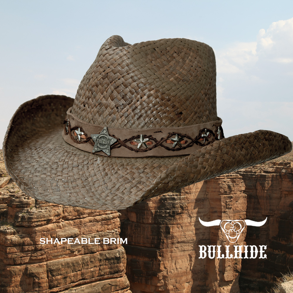シェリフ コンチョ＆スター ウエスタン カウボーイ ストローハット（オールドタイムブラウン）/Bullhide Straw Cowboy Hat 