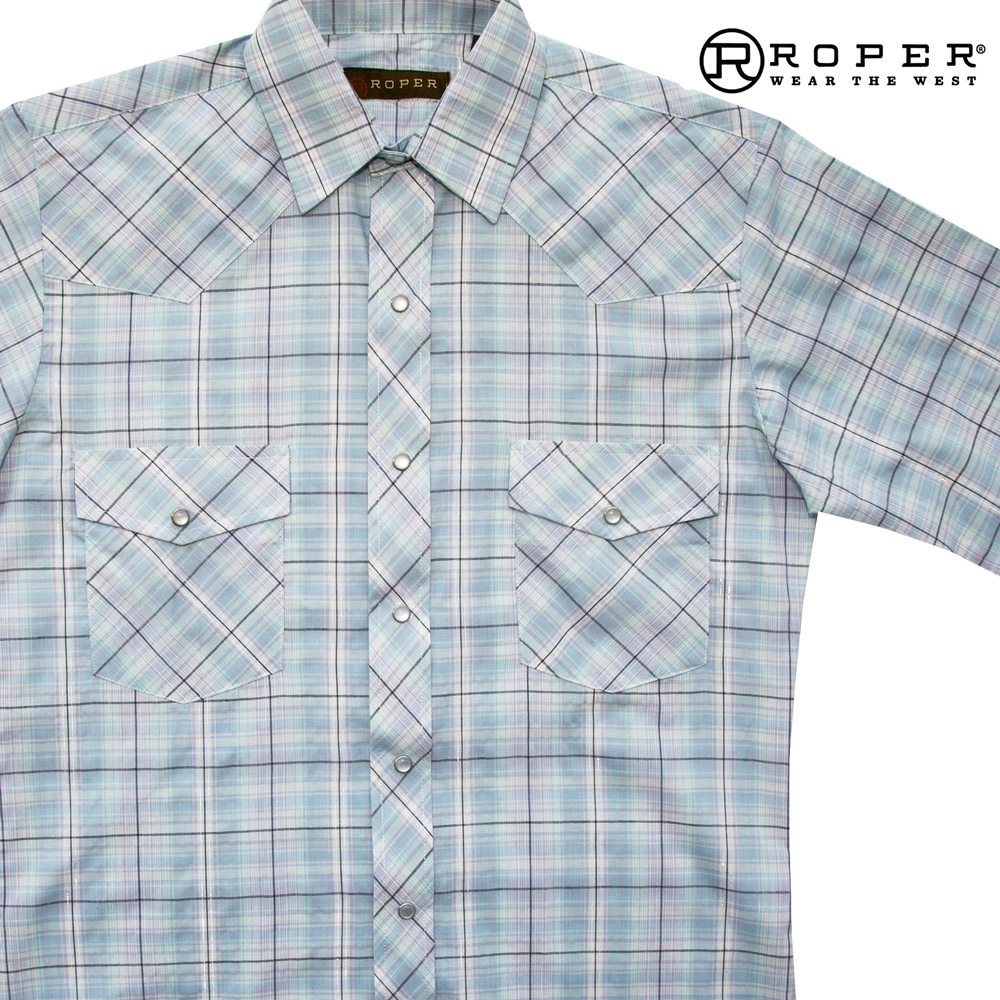 ローパー スナップフロント ウエスタン シャツ（アクア/半袖）/Roper Short Sleeve Plaid Western Shirt(Aqua)