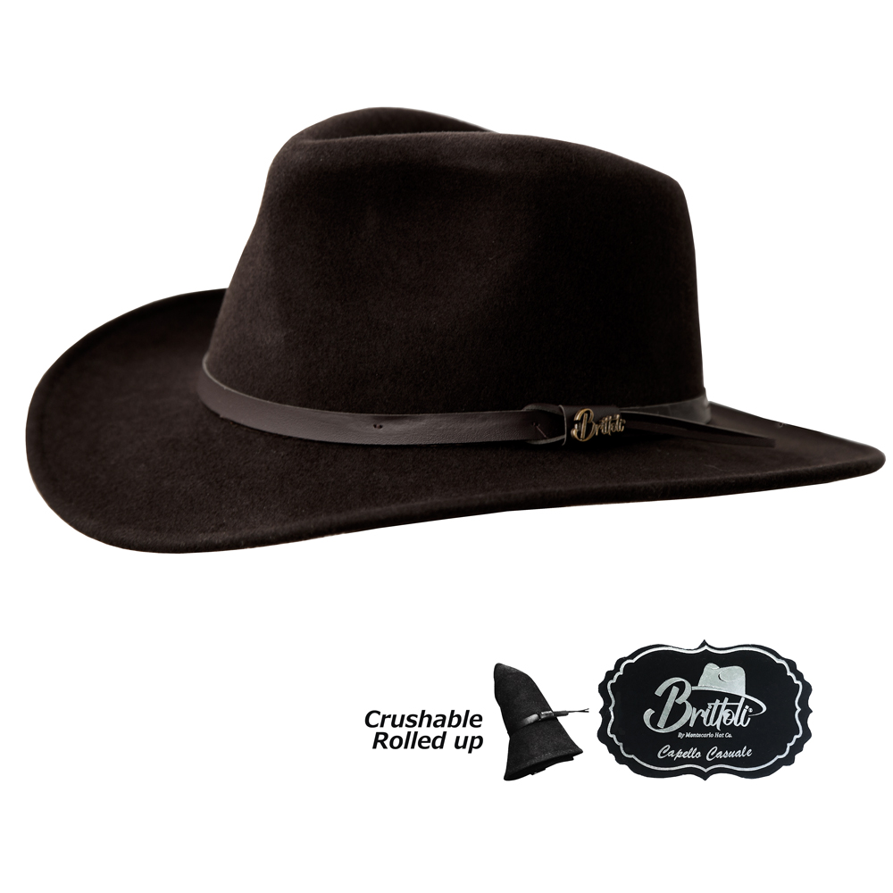 大きいサイズのハット ブリットリ クラッシャブル ロールアップ ウール ハット ボイジャー（ブラウン）/Brittoli Crashable Rolled Up Wool Hat Voyager(Chocolate) by Montecarlo Hat Co.