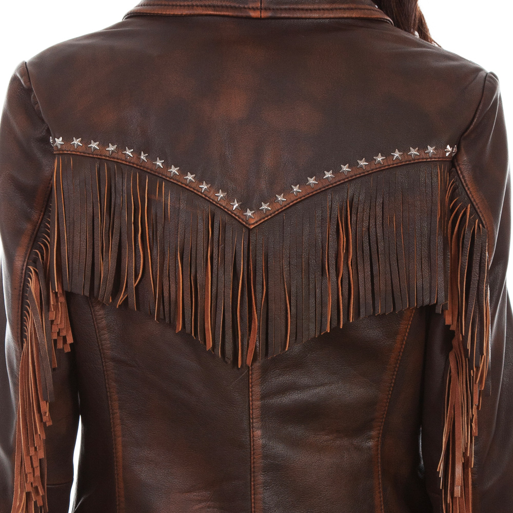 画像4: スカリー スタースタッズ &フリンジ レザー ウエスタン ジャケット(ブラウン)/Scully Studded Fringe Leather Western Jacket Brown(Women's) (4)