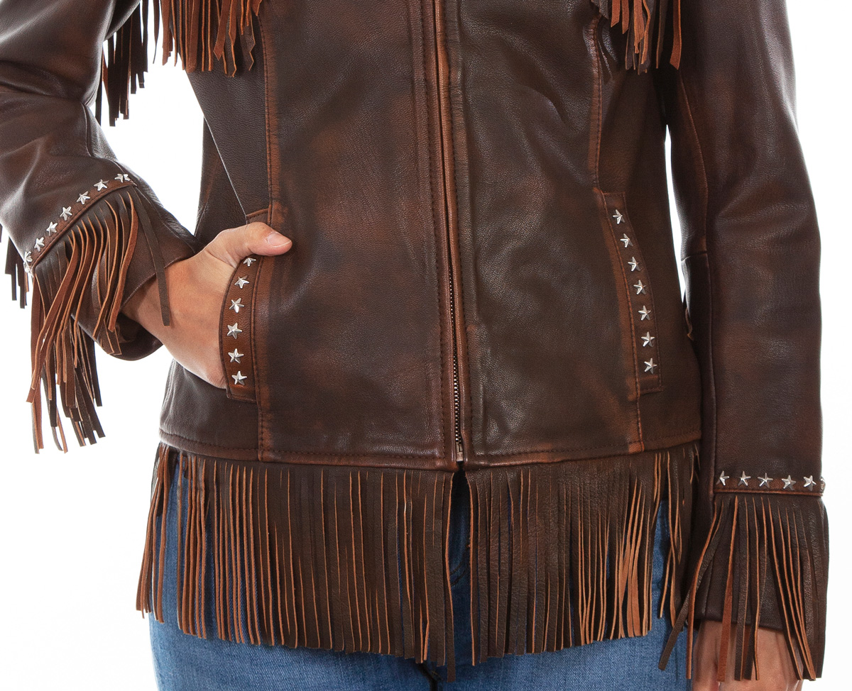画像3: スカリー スタースタッズ &フリンジ レザー ウエスタン ジャケット(ブラウン)/Scully Studded Fringe Leather Western Jacket Brown(Women's) (3)