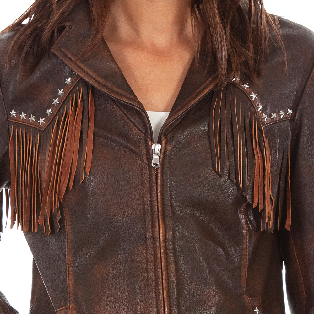 画像2: スカリー スタースタッズ &フリンジ レザー ウエスタン ジャケット(ブラウン)/Scully Studded Fringe Leather Western Jacket Brown(Women's) (2)