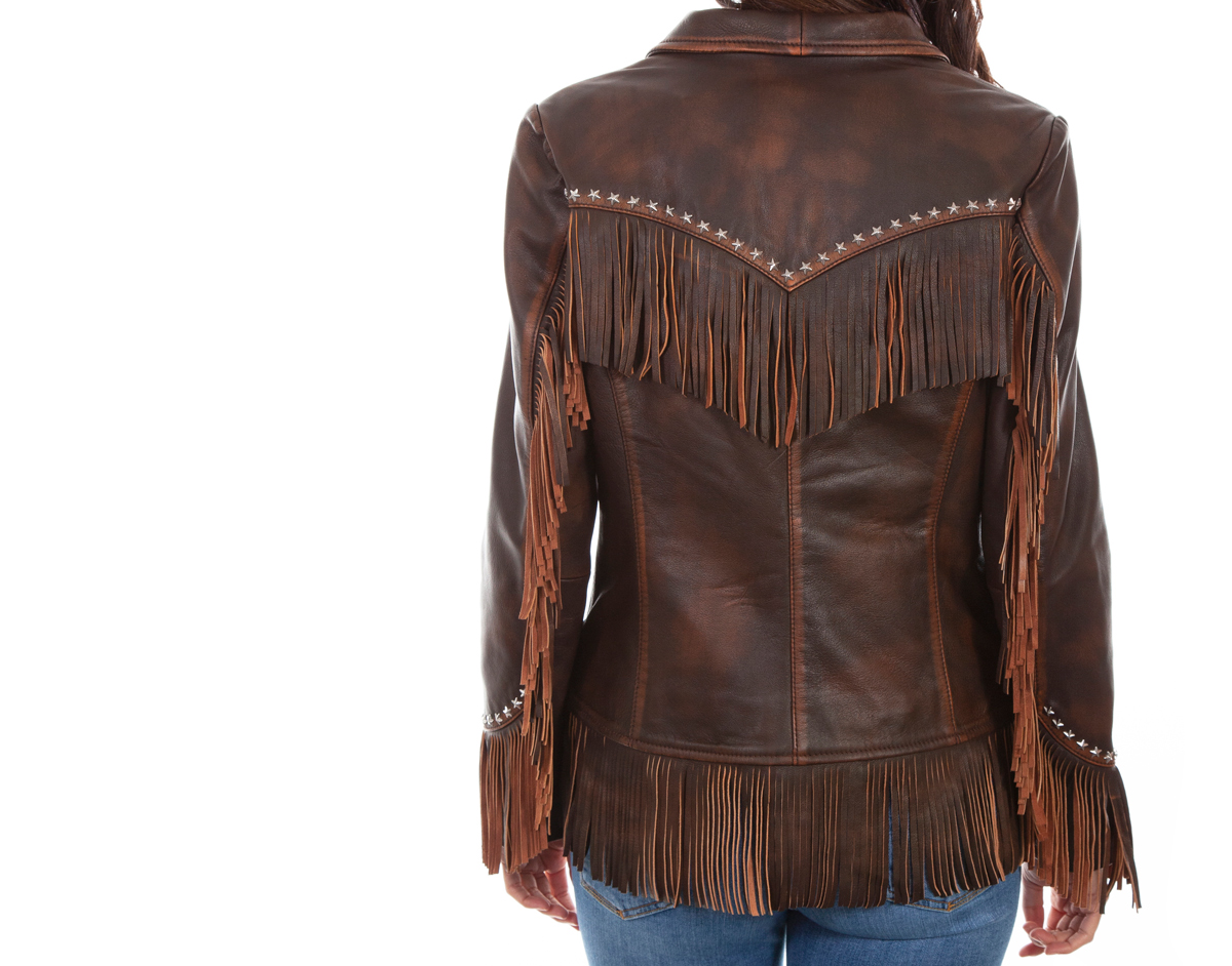 画像5: スカリー スタースタッズ &フリンジ レザー ウエスタン ジャケット(ブラウン)/Scully Studded Fringe Leather Western Jacket Brown(Women's) (5)