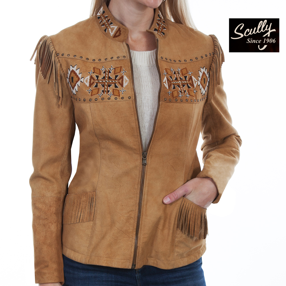 画像1: スカリー ビーズ&スタッズ フリンジ レザー ジャケット(バックスキン)/Scully Beaded Fringe Leather Jacket Buckskin(Women's) (1)