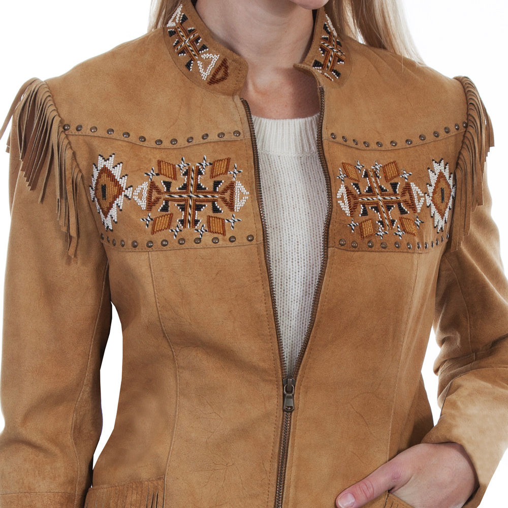 画像2: スカリー ビーズ&スタッズ フリンジ レザー ジャケット(バックスキン)/Scully Beaded Fringe Leather Jacket Buckskin(Women's) (2)
