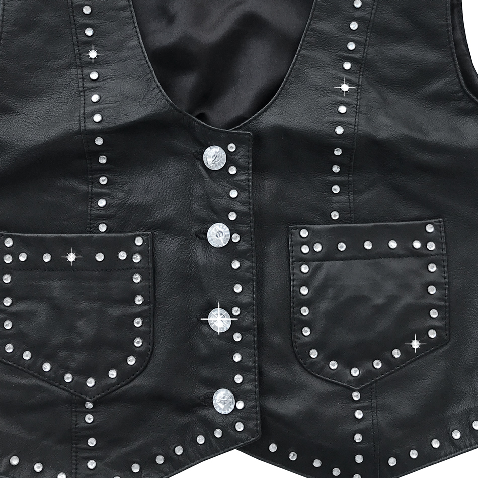 画像2: スカリー ラインストーン レディース レザー ベスト ブラック M/Scully Leather Vest Black(Women's) (2)